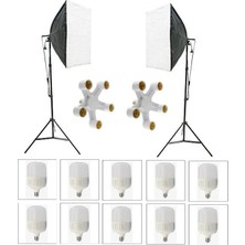 Ada Greenbox Ikili 5 Duylu Softbox   2 M Işık Ayağı 10 Adet 20 Wat LED Lamba Toplam 18 000 Lümen
