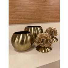 Dekoratif Pirinç 2'li Mercan Antik Eskitme Yükseklik 23 ve 20 cm