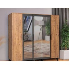 Yuvaset Home Zirve 5 Kapılı Aynalı Çam Gardırop