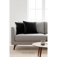 Sleep Garden Erguvan Serisi Kadife Siyah Taşlı Dekoratif Kırlent Kılıfı 45X45 2'li