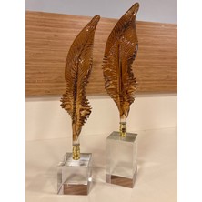 Plus Home Dekoratif Kristal Cam Tüy 2'li Renk Bal Altın Yükseklik 33 ve 31 cm
