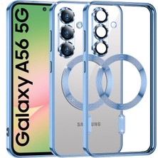 Teknomoda Samsung Galaxy A56 Kılıf Kamera Lens Korumalı Renkli Magsafe Şeffaf Silikon Mavi