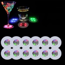 Renkli LED Işıklı Bardak Altlığı - Dekoratif 12 Adet Pilli Midastech