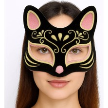 Esranın Dünyası Siyah Renk Süet Kaplama Üzeri Pembe Sarı Simli Kedi Maskesi 17X14 cm