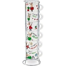 Indispensablely - 6'lı Istiflenebilir Cappuccino Fincan Seti - Karma Renkli - Porselen