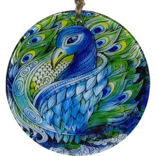 Mixperi 16 cm El Yapımı Tavus Kuşu Figürlü Dekoratif Cam Duvar Süsü - Hediyelik Dekor