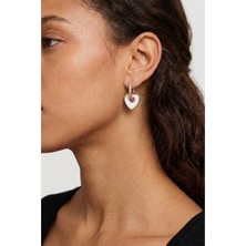 Wuclo Beyaz Mine Işlemeli Taşlı Kalp Rose Gold Bijuteri Küpe