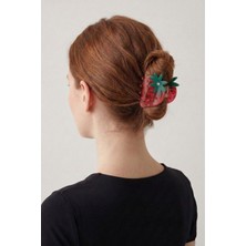 Wuclo Işıltılı Taş Detaylı Çilek Figürlü Kırmızı Akrilik Mandal Toka