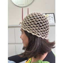 Kahvemavii Pullu Örgü File Bucket Şapka