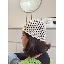 Kahvemavii Pullu Örgü File Bucket Şapka