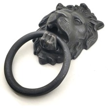 Antika Tarz Dekoratif Pirinç Aslan Kapı Tokmağı, Taktak - 102X130 Mm, Oksit Nemere Home