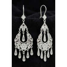 Roza Silver 925 Ayar Gümüş Telkari Işlemeli Avize Sallantılı Küpe - Otantik El Işçiliği