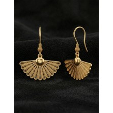 Roza Silver 925 Ayar Gümüş Altın Renk Geleneksel Telkari Yelpaze Kancalı Küpe - El Işçiliği