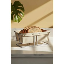 Siver Dikdörtgen Ekmek Sepeti & Çıkarılabilir Bej Kanvas Kumaş