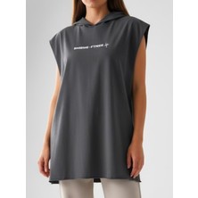 Bumerangspor Kadın %100 Pamuk Oversize Kapüşonlu Kolsuz Tişört