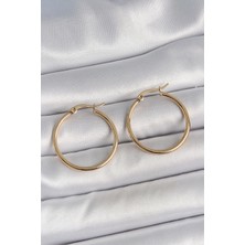 316 Çelik Gold Renk 27 mm Halka Model Kadın Küpe