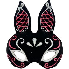 Fırsatkolik Siyah Renk Kırmızı Beyaz Simli Siyah Süet Kaplama Tavşan Maskesi 18X16 cm