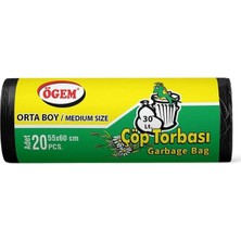 MidasTech Orta Boy Çöp Torbası 55 x 60 cm 20 Li Rulo x 5 Paket = 100 Adet (Siyah) Nemere