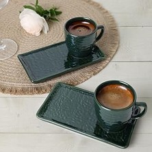 Indispensablely Keramika Zümrüt Doğaltaş Kahve Sunum Seti 4 Parça 2 Kişilik