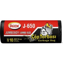 MidasTech J-650 Jumbo Boy Çöp Torbası 80 x 110 cm 10 Lu Rulo x 1 Paket = 10 Adet (Siyah) Nemere