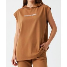 Bumerangspor Kadın %100 Pamuk Oversize Kapüşonlu Kolsuz Tişört