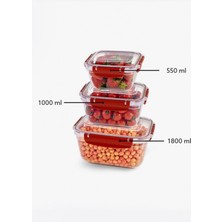 MidasTech Master Dikdörtgen Saklama Seti 3'lü 550-1000-1800 ml ROYALEKS-30866 Nemere