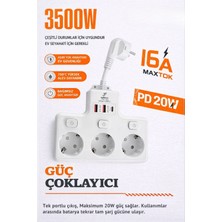 Wair Teknoloji Termal Akım Korumalı 3’lü Duvar Tipi Priz 2x USB 1x Type-C Çıkışlı Grup Priz Çoğaltıcı (3500W)
