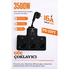 Wair Teknoloji Termal Akım Korumalı 3’lü Duvar Tipi Priz 2x USB 1x Type-C Çıkışlı Grup Priz Çoğaltıcı (3500W)
