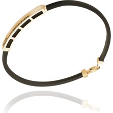 Berk Mücevherat 14 Ayar Altın Oniks Taşlı Deri Erkek Bileklik