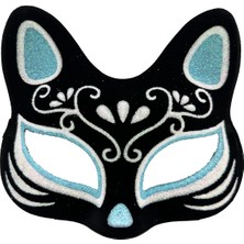 Fırsatkolik Siyah Renk Süet Kaplama Üzeri Gümüş Mavi Simli Kedi Maskesi 17X14 cm