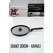 Granit Döküm Tava Paslanmaz Çelik Kapaklı -Yapışmaz Taban 30 cm