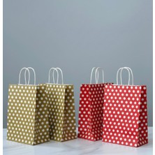 Aybaş Kağıtçılık 1.kalite 18X24 cm (5 Adet) Kırmızı (5 Adet) Gold Renk Beyaz Benekli,kraft Kağıt Çanta,hediye Paketi