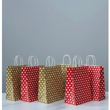 Aybaş Kağıtçılık 1.kalite 18X24 cm (10 Adet) Kırmızı(10 Adet) Gold Renk Beyaz Benekli,kraft Kağıt Çanta,hediye Paketi
