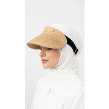 Mollycrush Kadın Camel Hasır Vizör Şapka | Pırlanta Taşlı Tesettür Uygun Şık