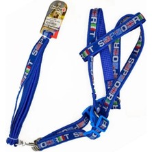 Euro Dog Köpek Uzatma Tasması ve Göğüs Tasması Takımı Mavi/beyaz 20 mm 120 cm
