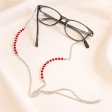 Crystal Atelier Gözlük Zinciri Kırmızı Kristal Taşlı Inci Boncuklu Kadın Şık Gözlük Askısı