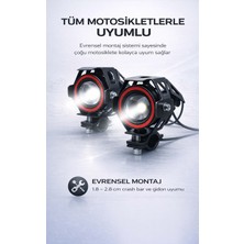 FaroxTech Tüm Motosikletlerle Uyumlu Projeksiyon LED Sis Farı - Angel Eye Melek Gözü Çakar Lamba Seti (2 Adet)
