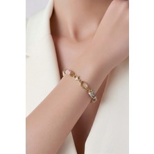 Doğal Pembe Opal Taşlı Çelik Bileklik