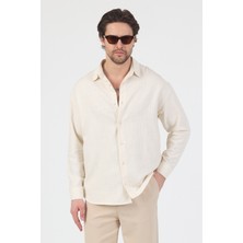 Danger Erkek Pamuklu Keten Görünümlü Gömlek Bej