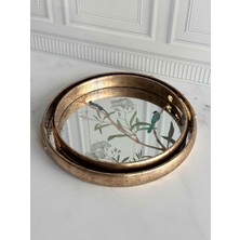 Rossev Aynalı Tepsi Çiçek Kuş Desenli 2'li Olia