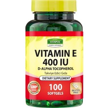 Vitapol Vitamin E 100 Softgels 400 IU Gluten İçermeyen Türkiye Menşeli Takviye Edici Gıda
