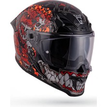 DerdG Inferno Gatekeeper Mat Siyah-Kırmızı Güneş Vizörlü Kask