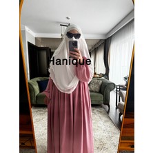 Hanique Pembe Ayrobin Tesettür Elbise- Rahat Kalıp-Hac Umre-Piliseli