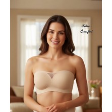 Intive Lingerie Intive Lazer Kesim Dikişsiz Önü Transparan Detaylı Kopçalı Premium Kalite Askısız Straplez Sütyen
