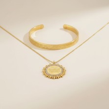 TrendyX Güneş Model Kolye ve Ayetel Kürsi Bileklik Seti Gold Çelik Şık Takı Seti