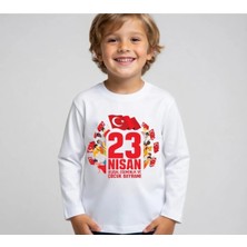 Efendioğlu Design Uzun Kollu Büyük 23 Nisan Yazılı Yabancı Çocuklar Kenarda Baskılı Çocuk T-Shirt