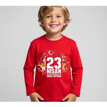 Efendioğlu Design Uzun Kollu Büyük 23 Nisan Yazılı Yabancı Çocuklar Kenarda Baskılı Çocuk T-Shirt