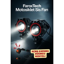 FaroxTech Motosiklet Sis Farı – Lensli Projeksiyon Led, Halo Halkalı, Suya Dayanıklı, Evrensel Kelepçe