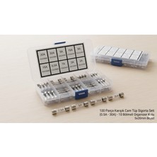 Emay Center 100 Parça 5X20MM Karışık Cam Tüp Sigorta Seti (0.5A - 30A) Organizer Kutulu Devre Koruyucu