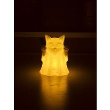 3D Baskı Işıklı Şirin Hayalet Kedi LED Mumluk – Dekoratif Gece Lambası – Kedi Figürlü Masa Lambası – LED ve Pilli